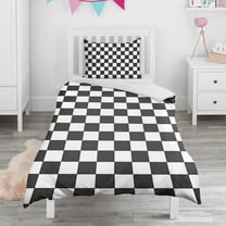 Black and White Checkered Duvet Cover and Pillowcase Set for Single Bedding, Bedroom Accessories for Kids Teens