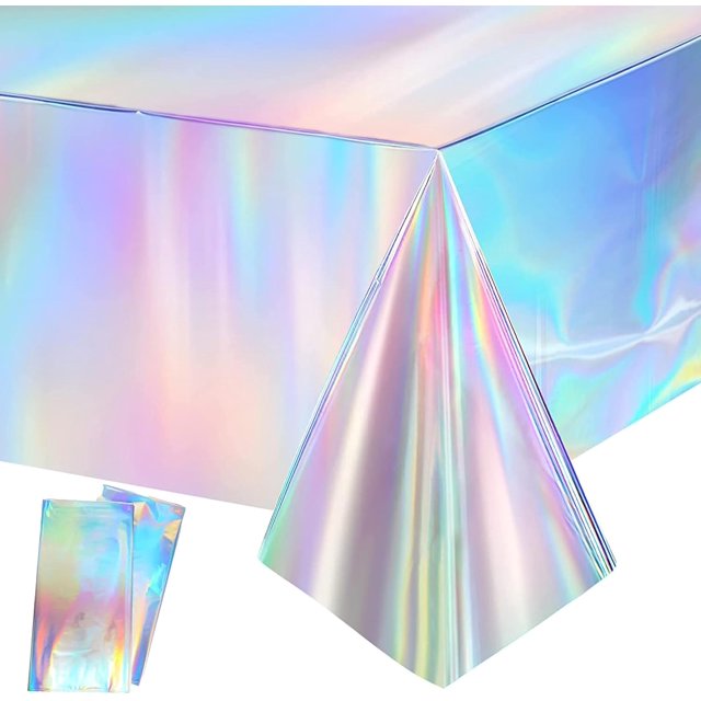 Glitter Purple Party Table Cloth - 54'' x 108'' - 2 Packs - Disposable Plastic Rectangular Tablecover for Demons/Galaxy/Space/Birthday Themed