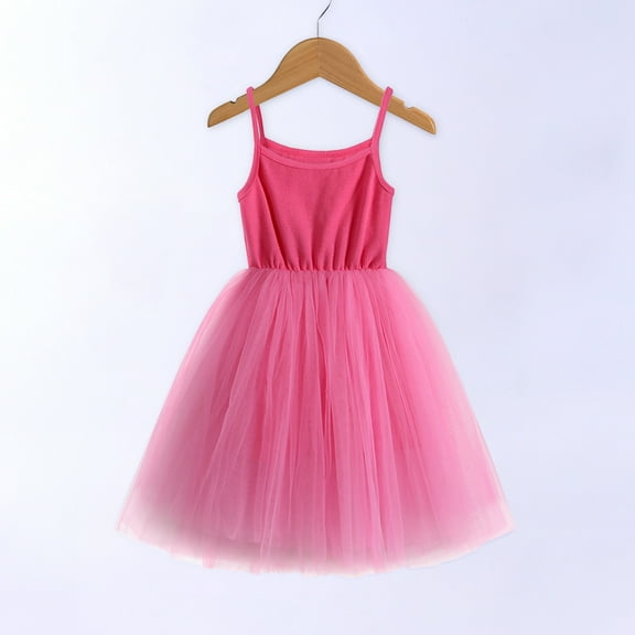 Zpanxa Baby Girls Princess Dress, Little Girls Party Wedding Dress, Lace Embroidered Bowknot Flower Net Dress, Kids Pageant Flower Girl Sleeveless Dress Hot Pink (6-7 Years)