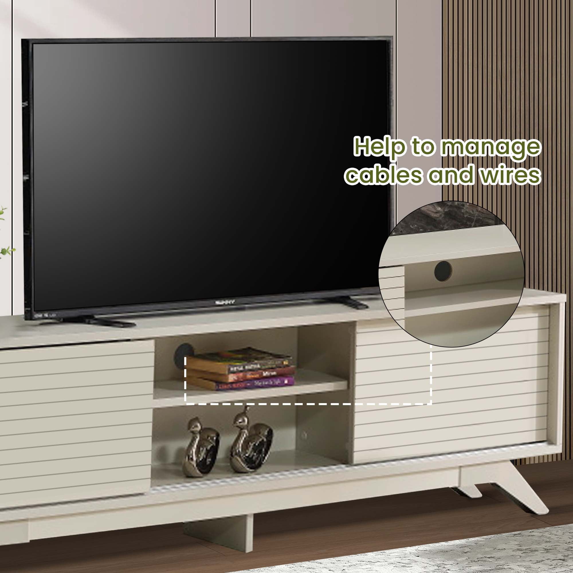 Aukfa Modern TV Stand for TVs up to 70" - TV Cabinet with 2 Sliding Door for living Room - Gray