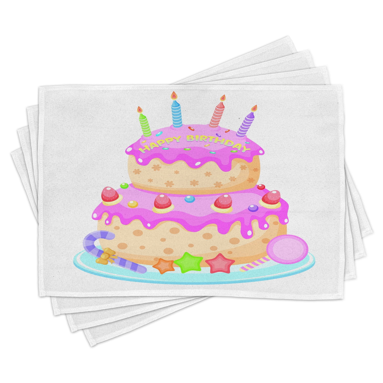Kids Birthday Placemats Set of 4 Pastel Colored Birthday Party Cake