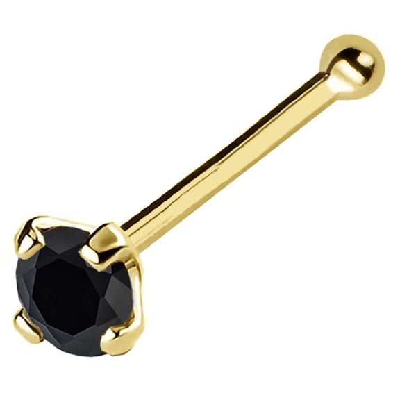 Solid 22G 14Kt Yellow Gold Prong Set 2.5MM Black Moissanite Ball-end Nose Stud - Nose Bone Stud - April Birthstone Nose Ring Stud - NBYG-BMNT25