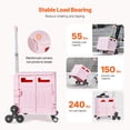 thumbnail image 6 of KFFKFF Collapsible Utility Cart, 65L Portable Folding Crate with Stair Navigating & 360° Rotating Wheels, Handheld Cart with Extendable Handle for Office Shopping Relocation Educator, Pink, 6 of 9