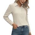 thumbnail image 3 of Women's Button Down Shirts Long Sleeve Dress Shirts Classic Collared Work Office Solid Blouses Tops, 3 of 7