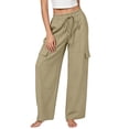 thumbnail image 4 of Ynynloco Women's 100%Cotton Hiking Pants Lightweight Cargo Pants Waist Stretch Wide Leg Pants with Pockets Golf Travel Work Camping, 4 of 7