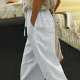 thumbnail image 6 of Cotton Linen Pants Women 2025 Summer High Waist Elastic Straight Leg Casual Loose Lightweight Lace Trim Beach Trousers, 6 of 6