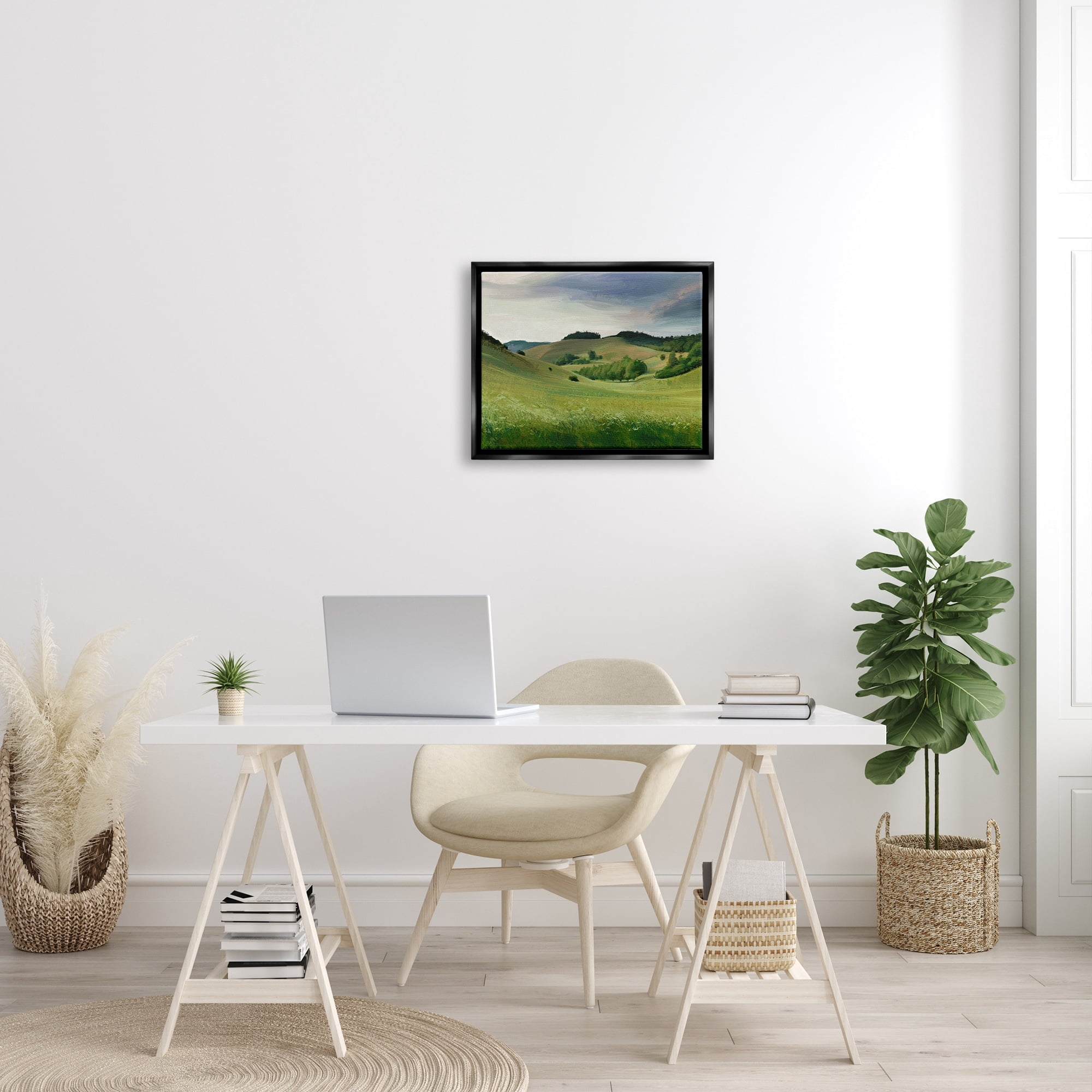 Stupell Industries Rolling Country Hills Green Rural Meadow Fields Painting Jet Black Floating Framed Canvas Print Wall Art, Design by Ziwei Li