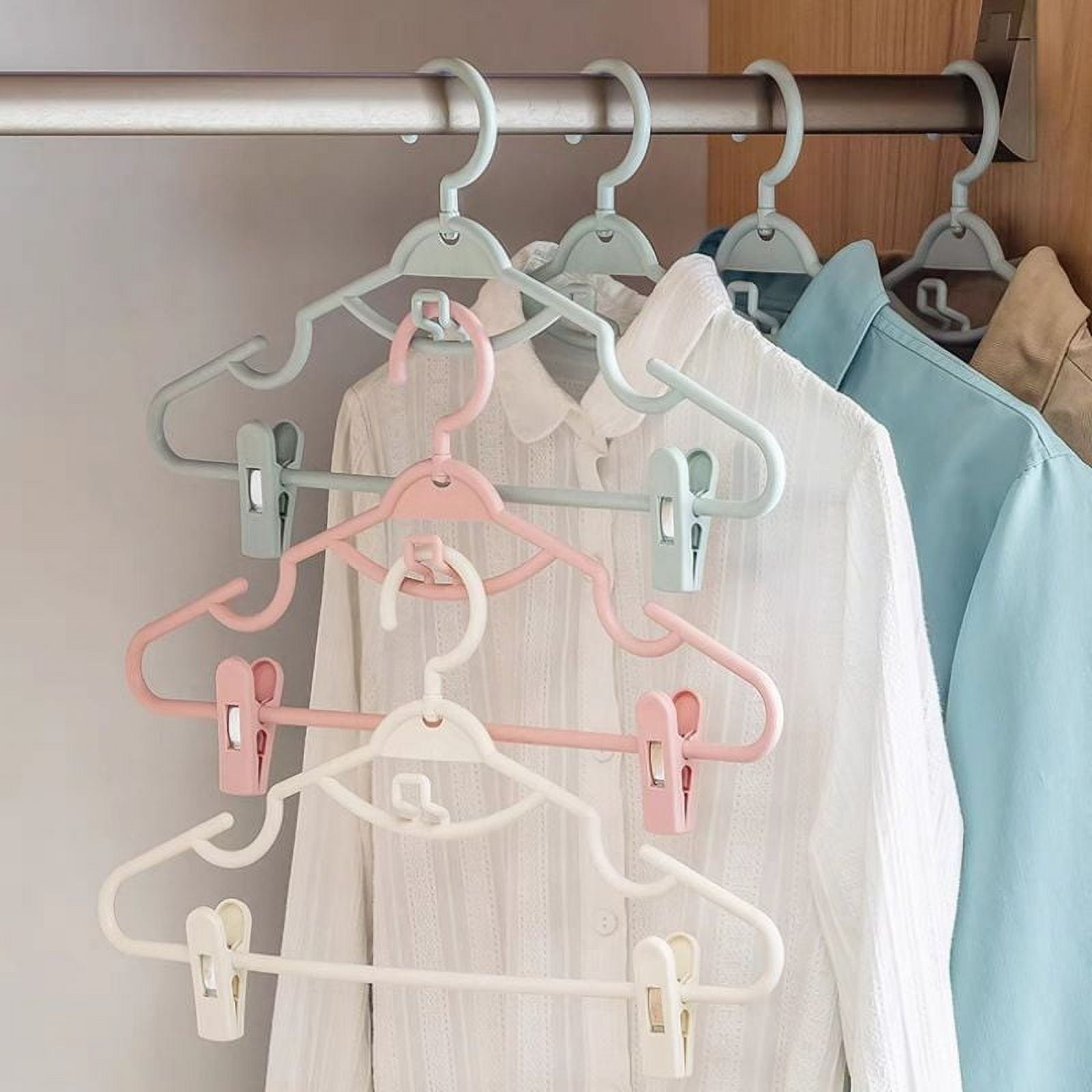 5pcs Clothes Hangers with Clips Plastic Space Saving Non-Slip Skirt Organizer ,Pink