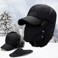 Men Winter Warm Ushanka Hat Fleeced Thick Cap with Earflaps and Mask