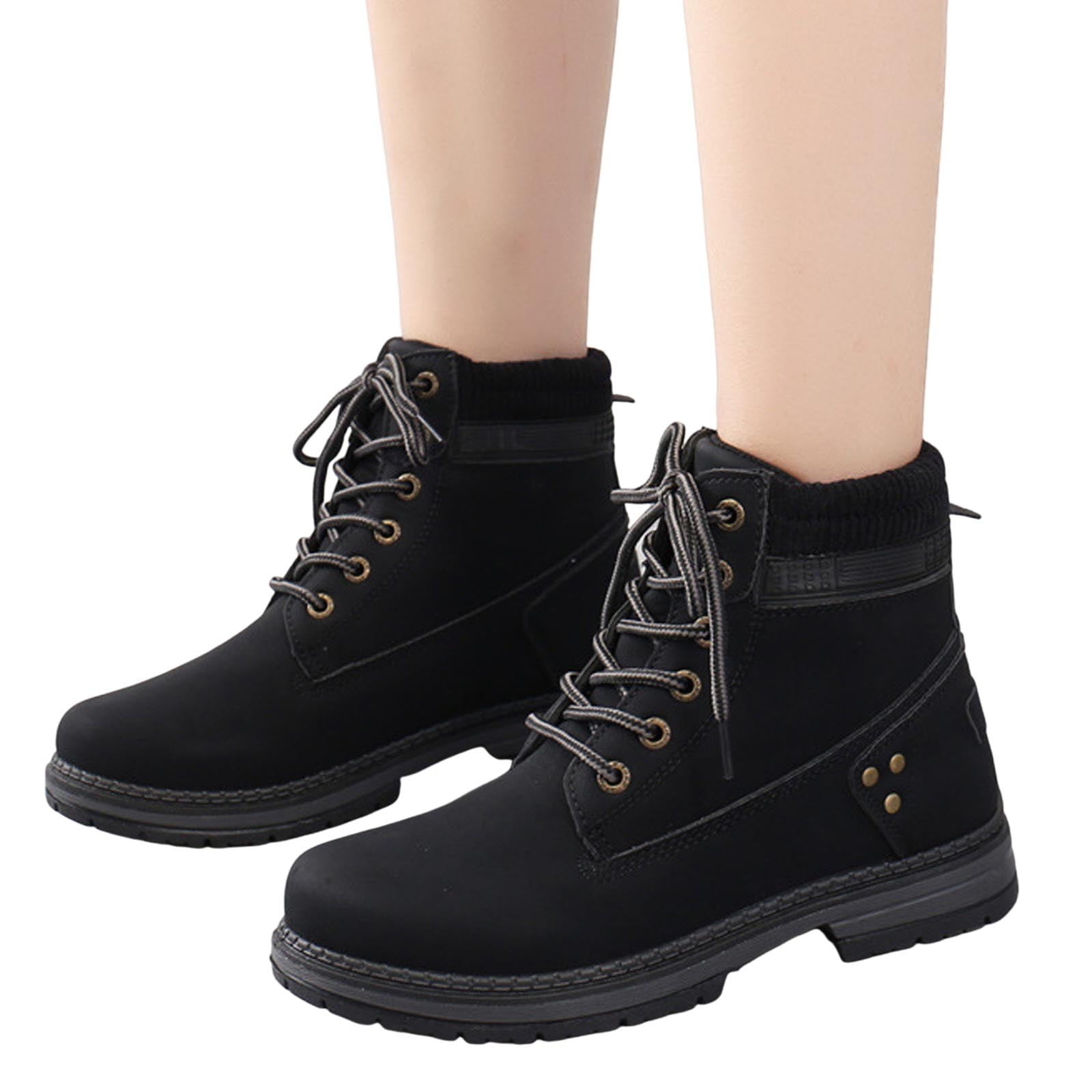 RUIYANQI Women's Lace Up Ankle Boots Suede Leather Combat Boots Trendy Fashion Outdoor Hiking Shoes Comfortable Casual Walking Booties for Fall Winter Solid Colors Black Women Sandal