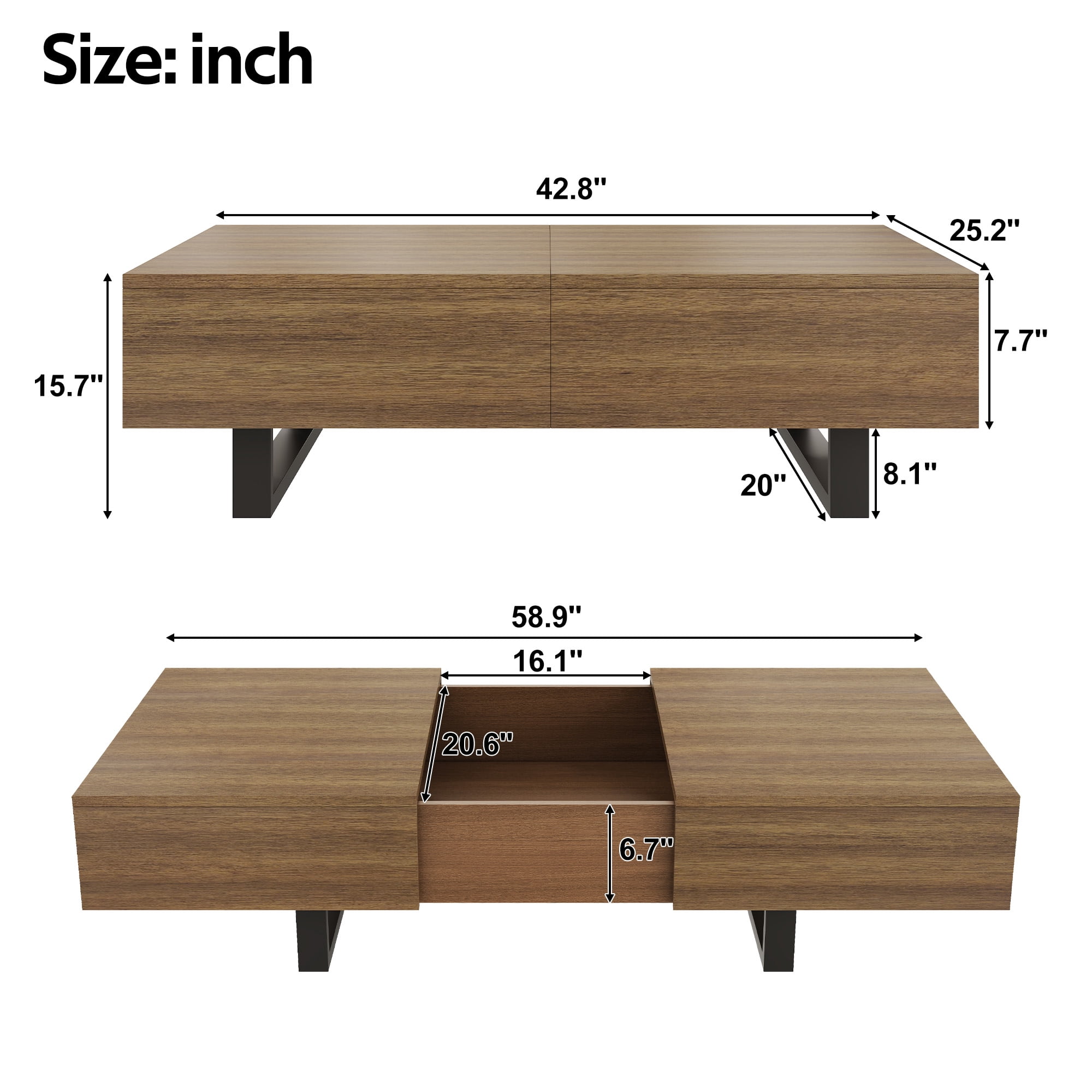GARITIN Sliding Top Coffee Table with Hidden Storage, Expandable Wood Tabletop, Modern Mid-Century Coffee Table with Storage Compartment for Living Room, Walnut