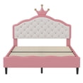 thumbnail image 3 of Full Size Lovely Crown Fantasy PU Leather Princess Bed with Tufted Headboard, Pink+Cream, 3 of 8