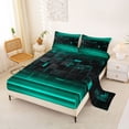 thumbnail image 2 of jejeloiu 3D Geometric Print Bed Sheets For Kids,Teal Black Plaid Buffalo Pattern King Sheets For Boy,4-Piece, 2 of 6