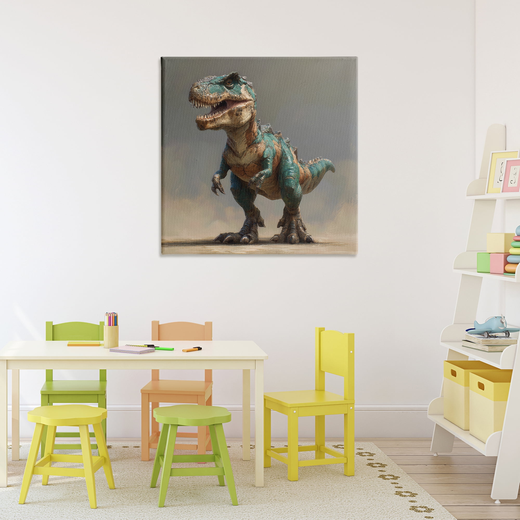 Stupell Industries Turquoise T-Rex Study Canvas Wall Art, design by Wumples