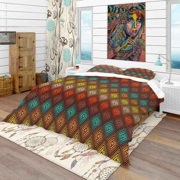 Designart 'Abstract Color Dot Geometric Pattern' Modern & Contemporary Duvet Cover Set