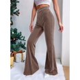 thumbnail image 6 of Women'S Velvet Elastic Waist Flare Leg Palazzo Long Pants Trousers Khaki M, 6 of 9