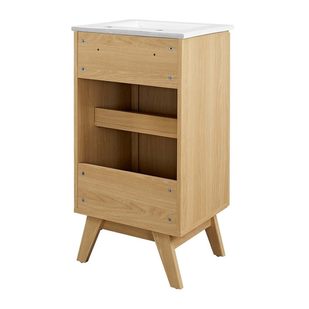 Modway Soma 18" Modern Wood Bathroom Vanity with Adjustable Shelf in Oak/White
