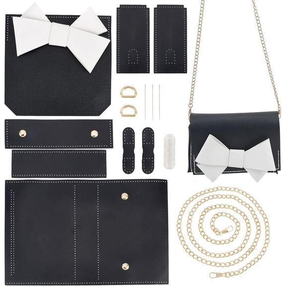 15pcs DIY Leather Bag Making Materials Set DIY Sewing Leather Shoulder Bag Complete Kit Women Purse Making All Accessories Crossbody Bag Needlepoint Sewing Projects Crafts Gift 7×5.7 Inch diy Black