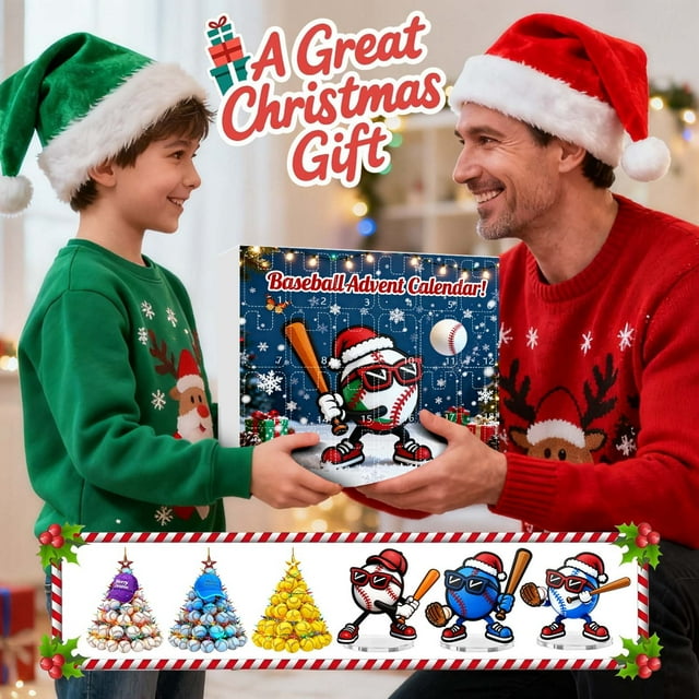 Countdown Sets Deep 2D Baseball Cartoon Advent Calendar 24 Piece Baseball Surprise Ornament for Kids