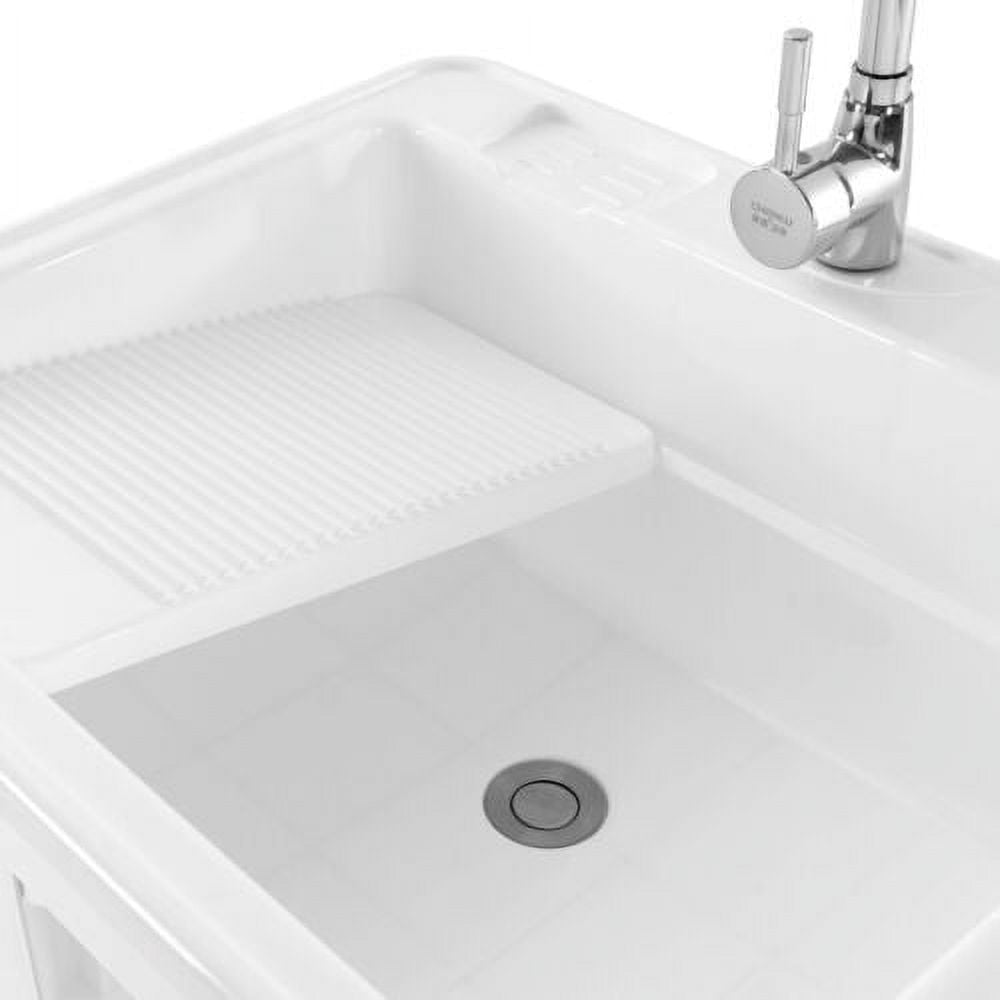 Freestanding Sink Utility Laundry Tub Wash Bowl Basin Hot Cold Faucet Washboard