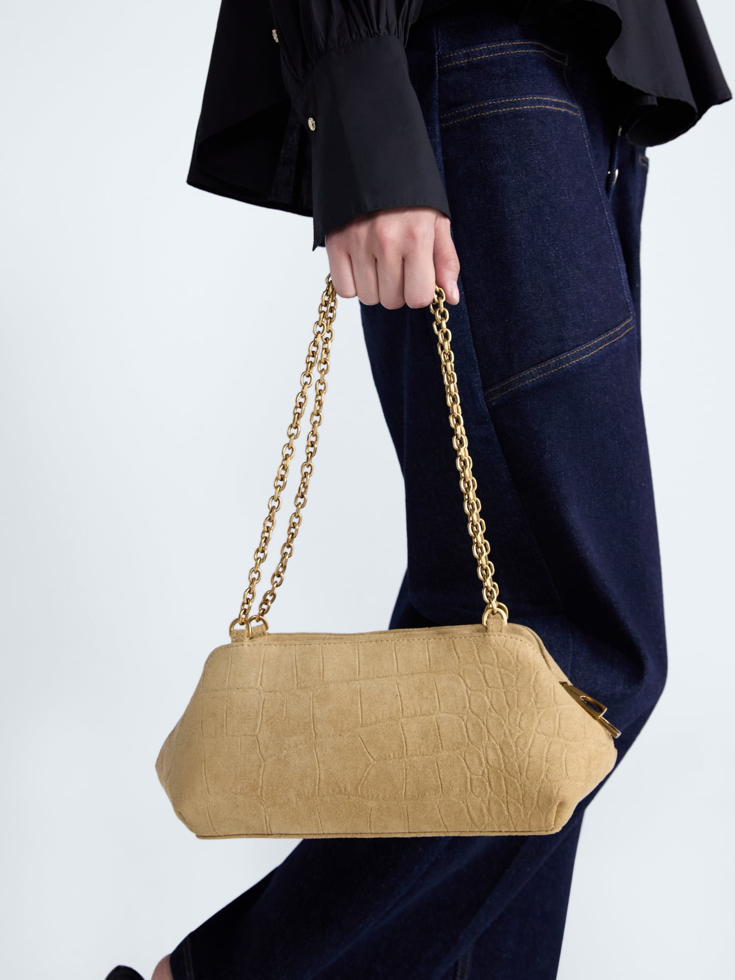 Scoop Women's Faux Suede Chain Shoulder Bag, Dusty Camel