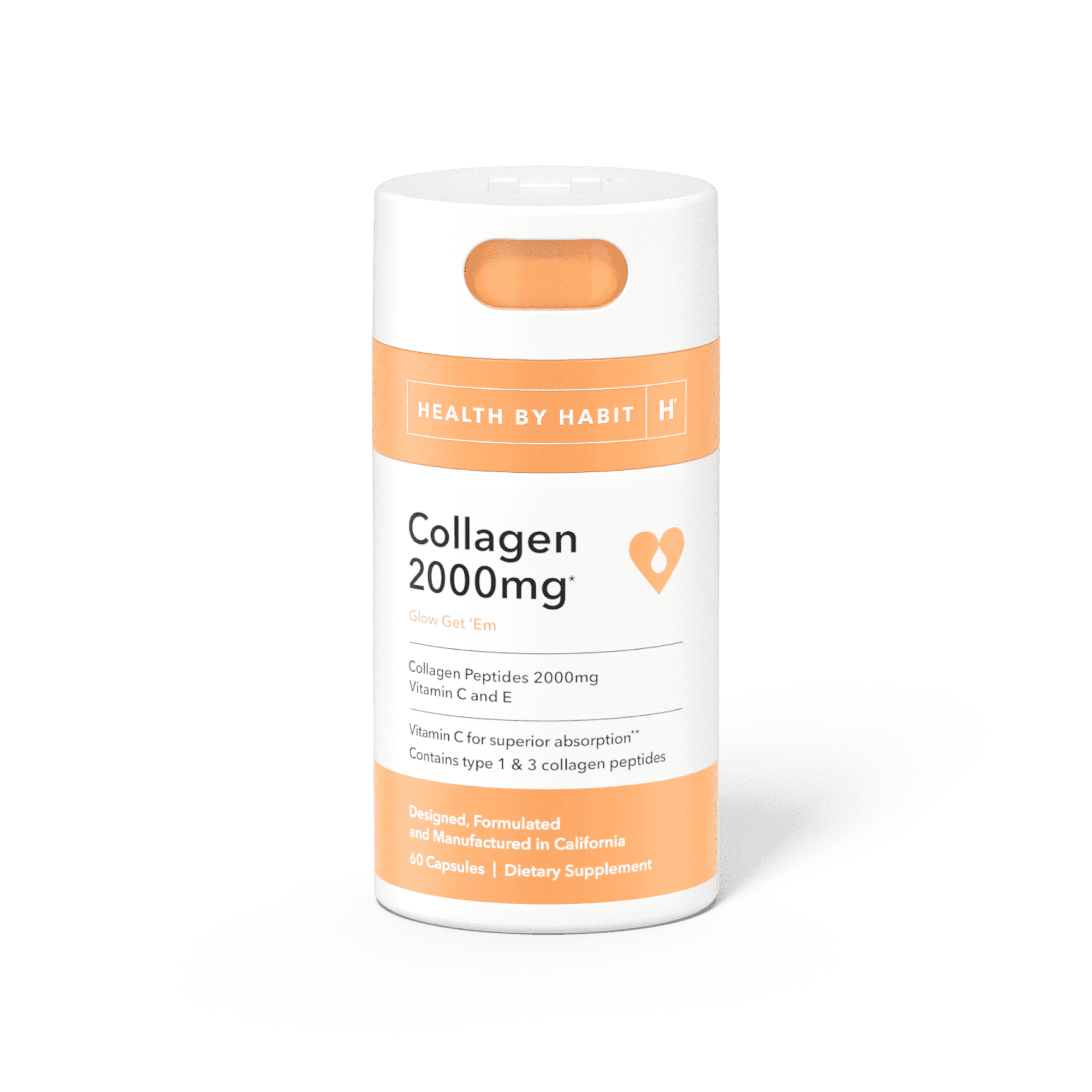 Health By Habit Collagen Supplement, Collagen Peptides 2000mg, 60 Capsules