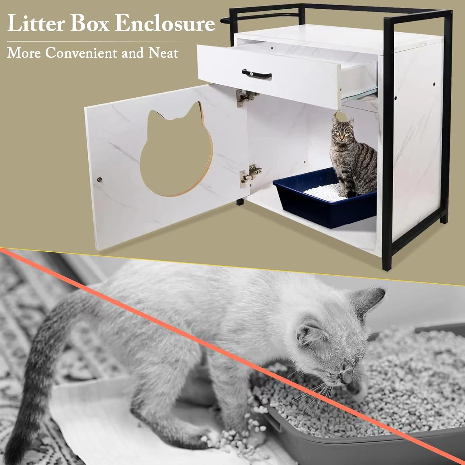 Cat Litter Box Enclosure with Storage Drawer