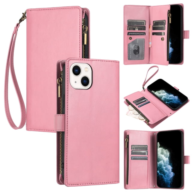 Compatible with iPhone 15 Wallet Case Premium Zipper Large Space Flip PU Leather Cover