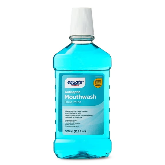 Equate Blue Mint Antiseptic Mouthwash for Bad Breath & Plaque Oral Care, 500 mL, Compare to Listerine® Cool Mint® Active Ingredients