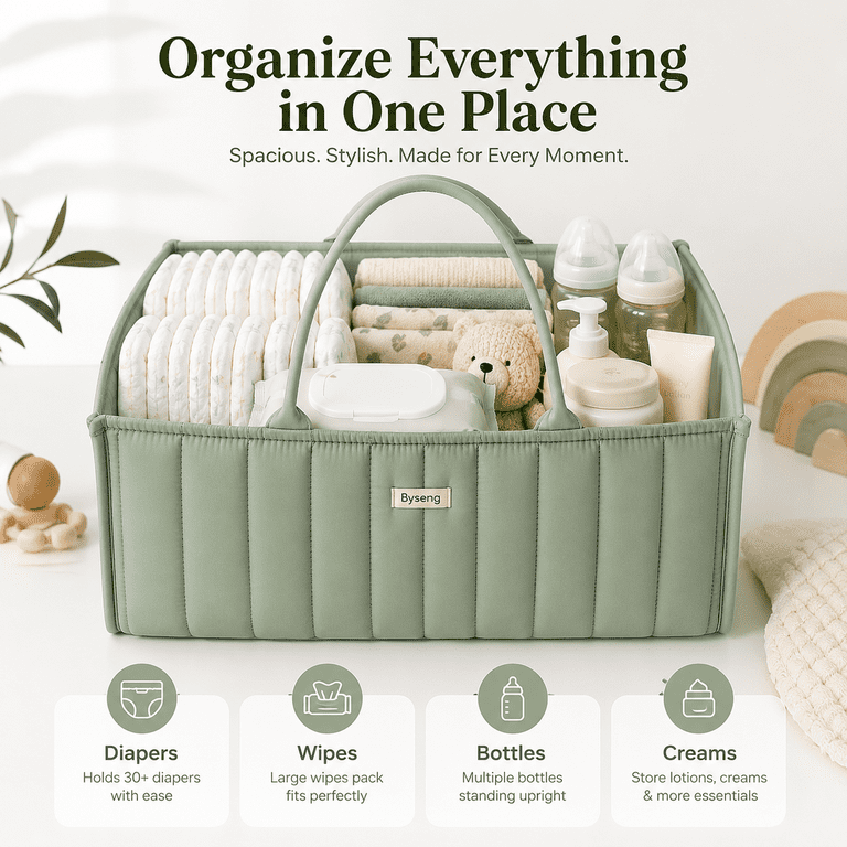 Baby Diaper Caddy Organizer With Handles photo 2