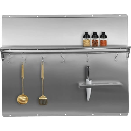 

Miumaeov Range Hood Backsplash with Shelf and Rack Stainless Steel Range Hood Wall Shield Backsplash Splash Plate Bearing 66.14lb (36*29.5inch)