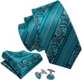 thumbnail image 2 of Set de Corbata Barry.Wang de Seda Verde Azulado con Pañuelo y Gemelos para Hombre, 2 of 8