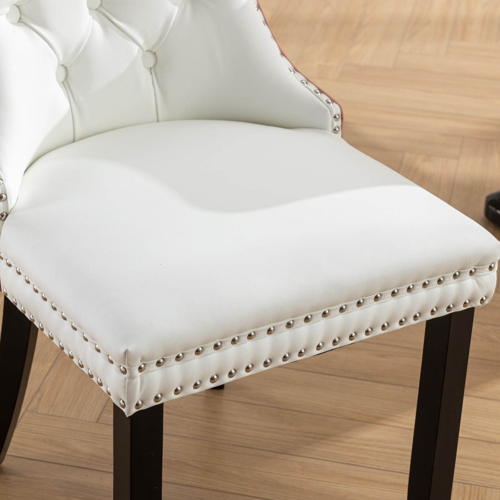 MAYEERTY Modern High-End Tufted Dining Chair - Solid Wood, PU & Velvet Upholstery, Wood Legs, Nailhead Trim, White PU+Pink Velvet, 2-Pcs Set