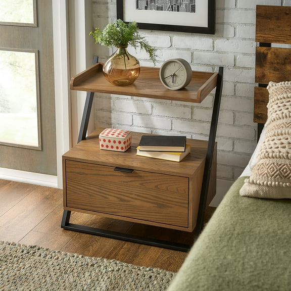 Weston Home Nadian Two-Tone 1 Drawer Nightstand, Black/Oak Finish