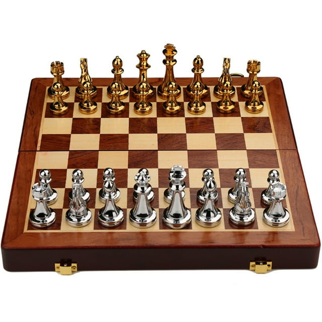 Juego de ajedrez de lujo medieval con tablero de ajedrez de madera (oro-plata) Ndcxsfigh Nuevos Originales