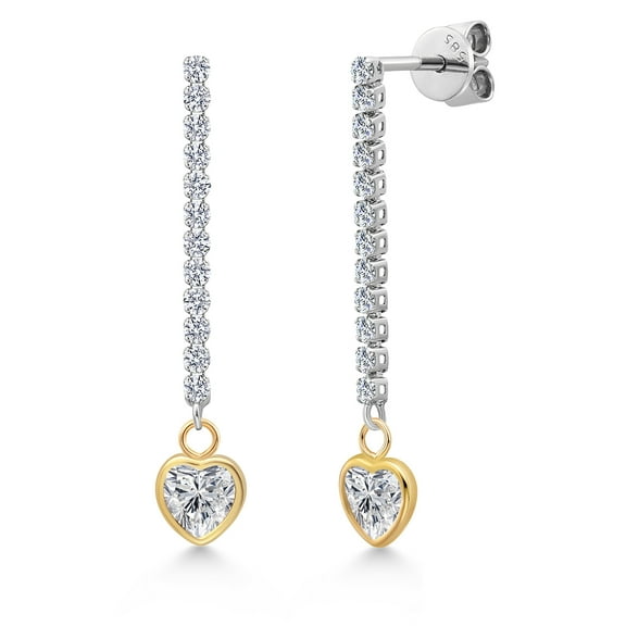 Gem Stone King 14K Two Tone Gold Lab Grown Diamond Drop Dangle Earrings for Women | 1.36 Cttw | Gemstone April Birthstone | DEF Color | VVS-VS Clarity | 5MM Heart Earrings for Women