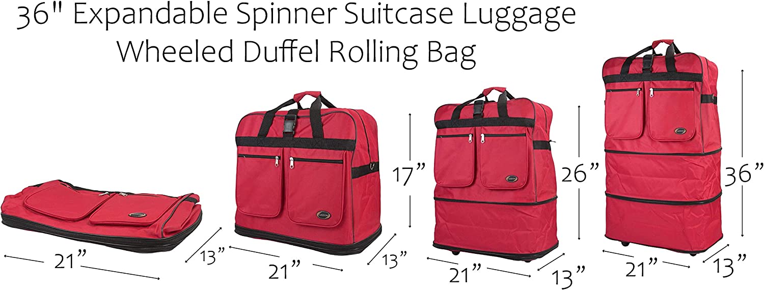 36 inch Wheeled Spinner Suitcase Luggage Expandable Rolling Duffel Bag Red