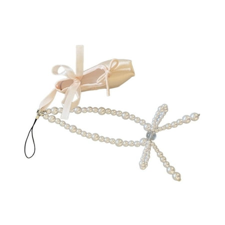 FENOHREFE Elegant Pearls Ballet Shoe Phone Charm Handmade Sturdy Pendant for Phone and Bag Versatile Use Fashion Accessory