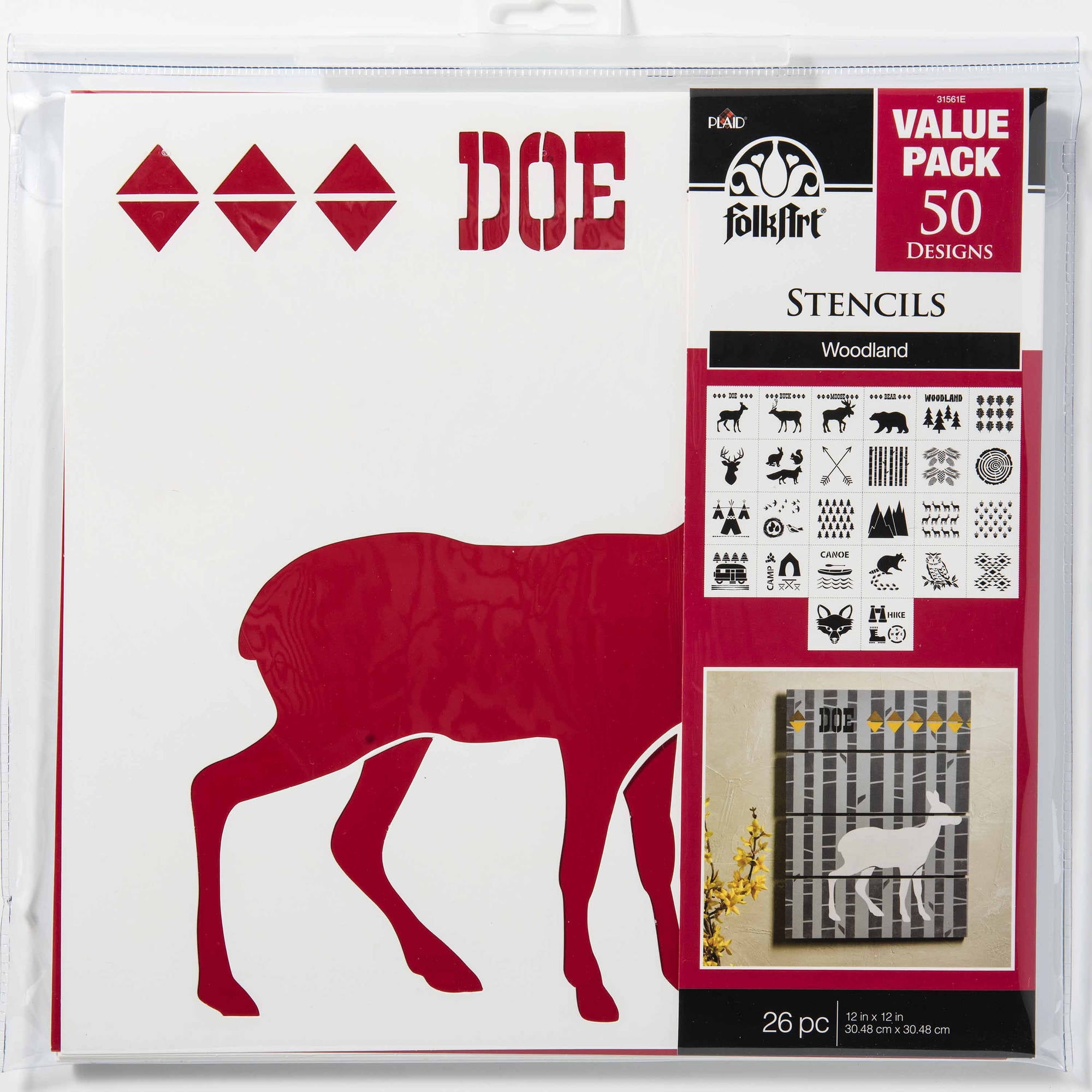 FolkArt Paper Stencil Value Pack, Woodland, 12 in x 12 in, 26 Piece - FolkArt Paper Stencil Value Pack, Woodland, 12 in x 12 in, 26 Piece -