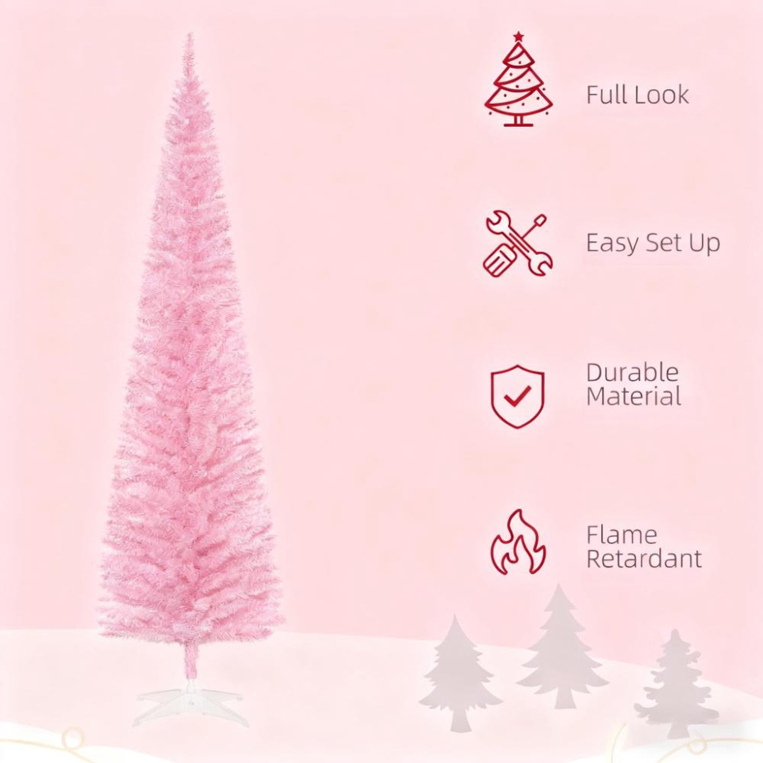 Pink Artificial Pencil Christmas Tree 7ft with 499 Branch Tips and Plastic Stand