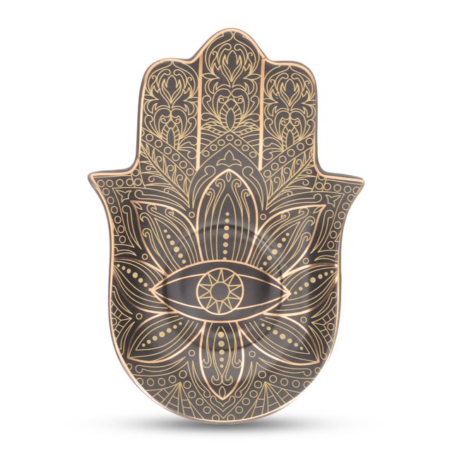 KAKOWELY Ceramic Jewelry Tray Palm Shape Trinket Tray Multifunctional Drinks Coaster,6.5"X4.53"X0.59"