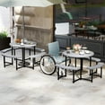 thumbnail image 4 of Costway Ensemble de Table de Pique-Nique Ronde avec Banc, 4 Bancs, Trou pour Parasol, Plateau Toutes Saisons, Gris, 4 of 10
