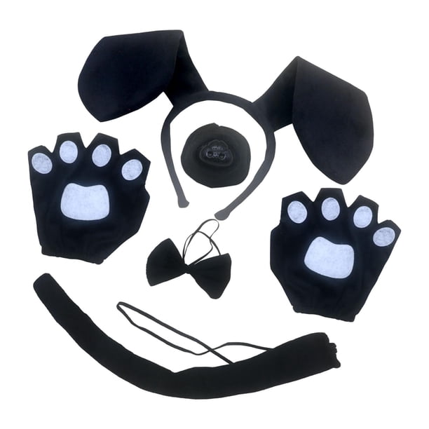 Diadema con Orejas de Perro Y Cola Larga para Halloween, Pajarita para Cosplay, Aro para El Pelo para Nariz de Perro, Conjunto de Accesorios para Disf Negro sin vestido Salvador Diadema de cola de disfraz