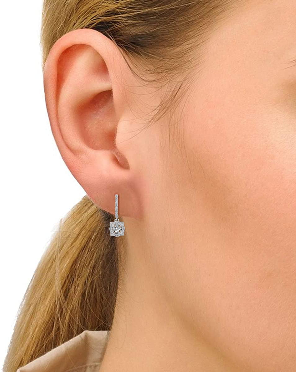 Long Water Drop Ripple Push Back Pierced Occasion Silver Plated Crystal Earrings 