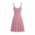 thumbnail image 6 of RoamHome Women Ribbed Knit Lace Trim Cami Nightgown, V Neck Button Front Mini Slip Dress for Home Loungewear, 6 of 6