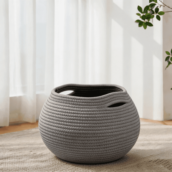 Large Woven Laundry Basket Hamper, Cotton Rope Storage Bin for Blankets,Toys and Clothes,Decorative Tall Nursery Hamper for Living Room,Baby Nursery,Bathroom, Gray