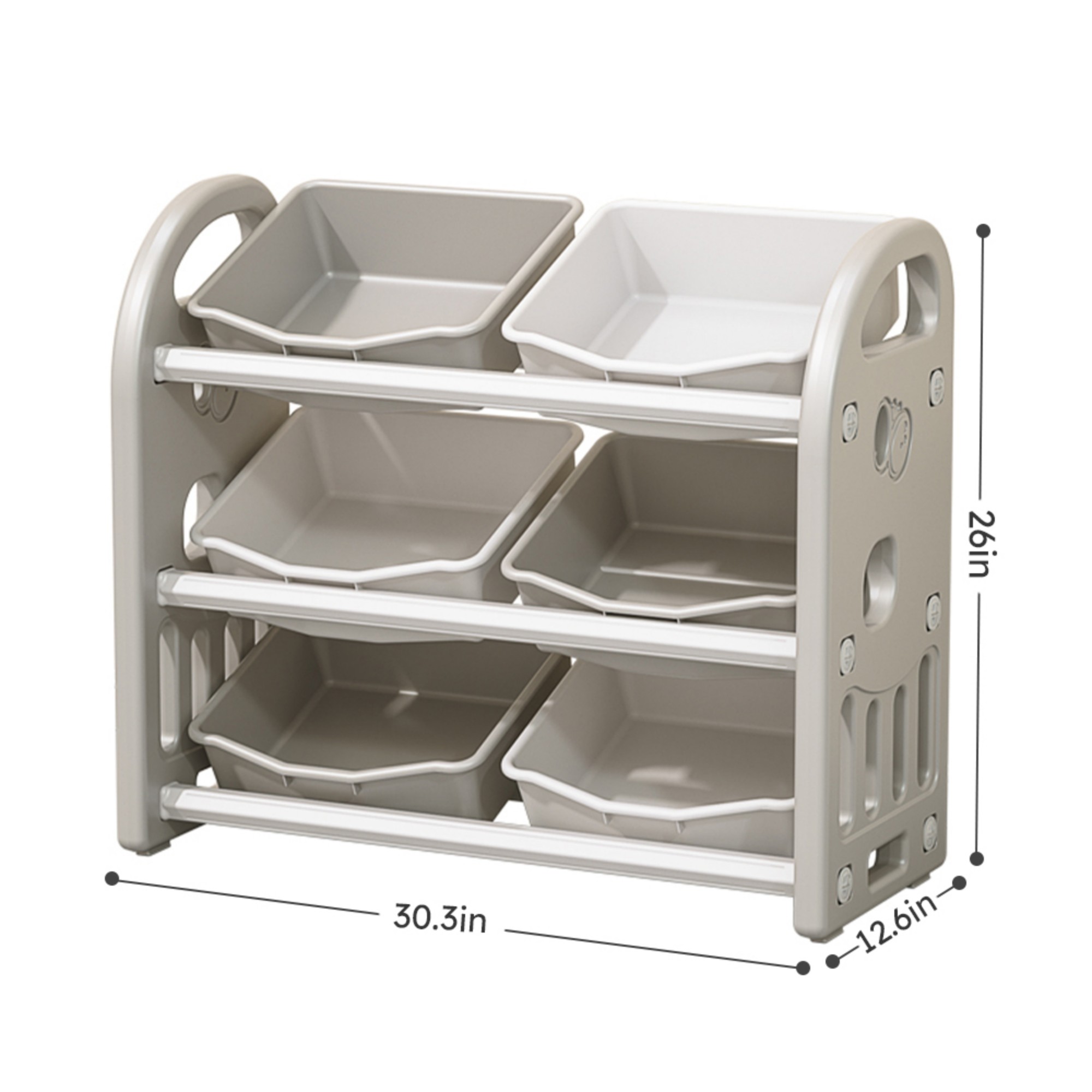 Toy Storage Organizer with 6 Bins,3-Tier Toy Storage Cabinet for Bedroom Playroom,Grey
