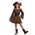 thumbnail image 3 of Halloween for Girls,Girls Casual off Shoulder Ruffled Dresses Pirate Dress Pirate Themed Outfit for Toddler Girl Halloween Character Dress Brown 4-5Years, 3 of 5