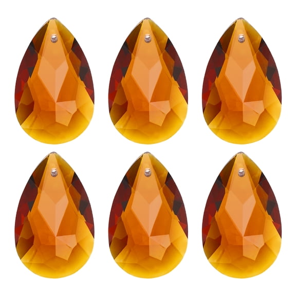 Uxcell K9 Crystal Teardrop Pendants Oval Beads, 6 Pack 38mm Chandelier Prisms Parts Hanging Beads DIY Lamp for Arts Crafts Decoration, Amber