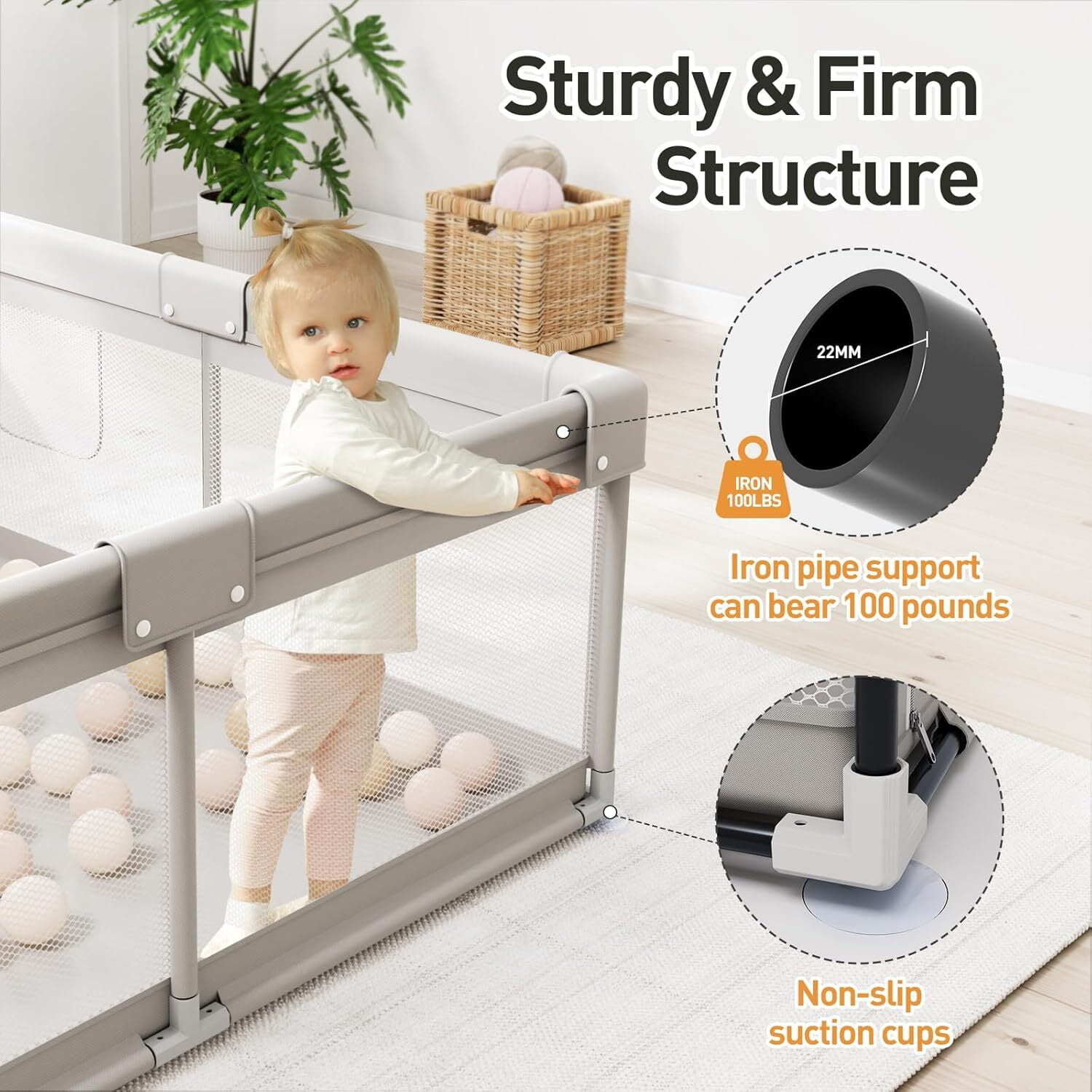 Easy4Home 59" Large Baby Playpen for Toddlers, Gray
